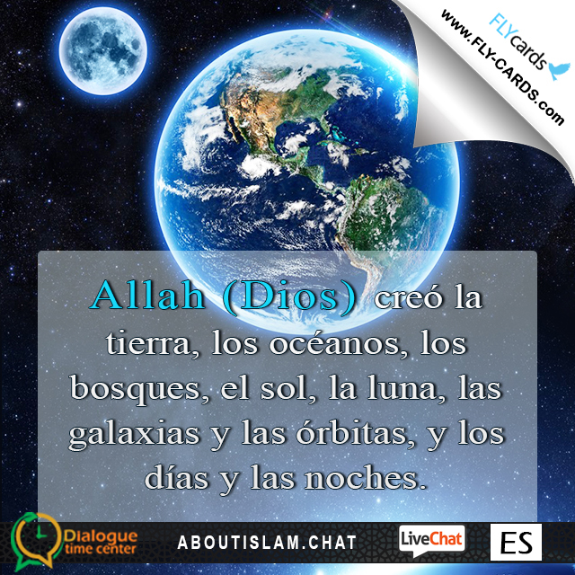 Allah (God) created the earth, oceans, forests, the sun, the moon, the galaxies and orbits, and the days and nights.